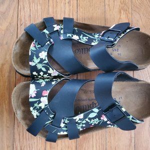 Black and Flowered Papillio sandals, size 38, EUC